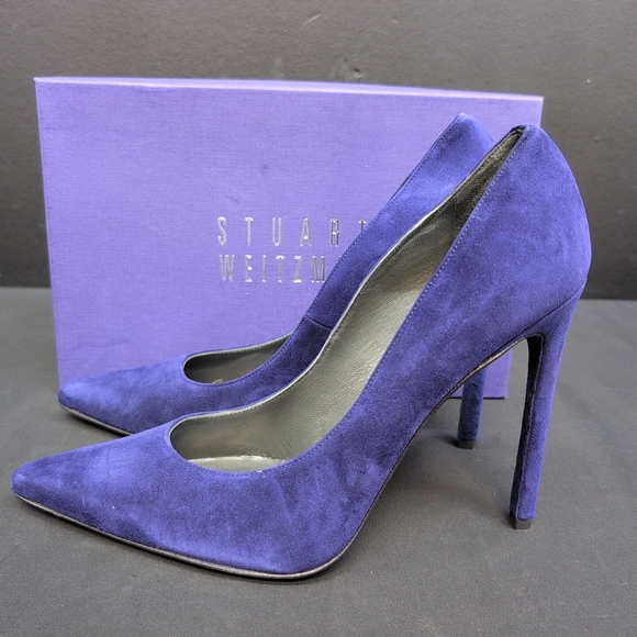 Stuart Weitzman Queen Suede Pointed Toe Stiletto Women Heel Pumps Size 12M Ink - Picture 3 of 13